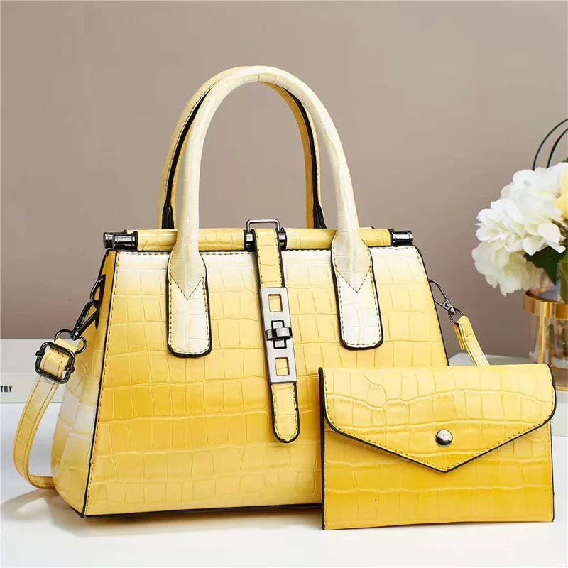 Crocodile Embossed Satchel & Envelope Pouch Set