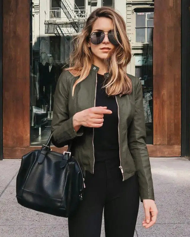 Classic Cognac Faux-Leather Moto Jacket