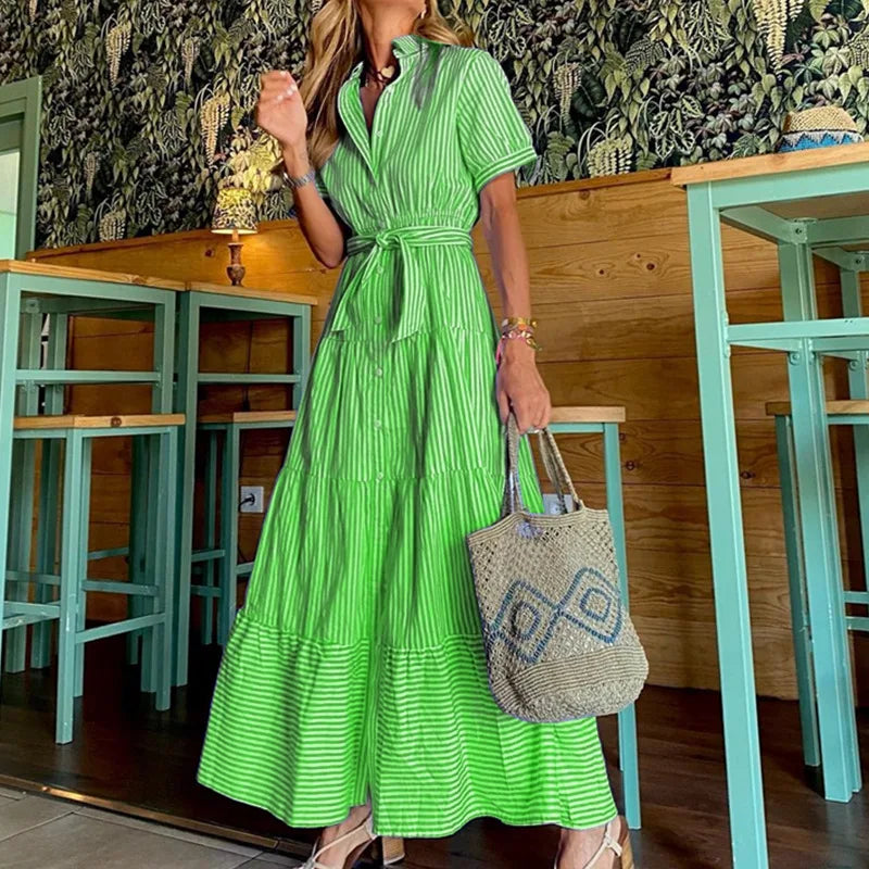 Coastal Striped Maxi Shirt Dress – Breezy Tiered Summer Sundress