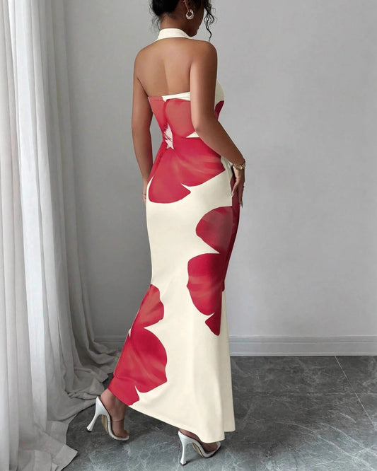 Bold Floral Halter Maxi Dress