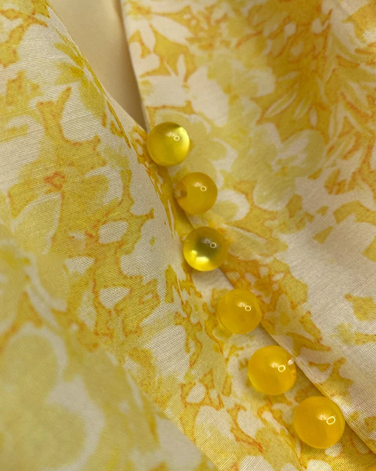 Golden Hour Floral Maxi Dress – Elegant Puff Sleeve Tiered Garden Dress