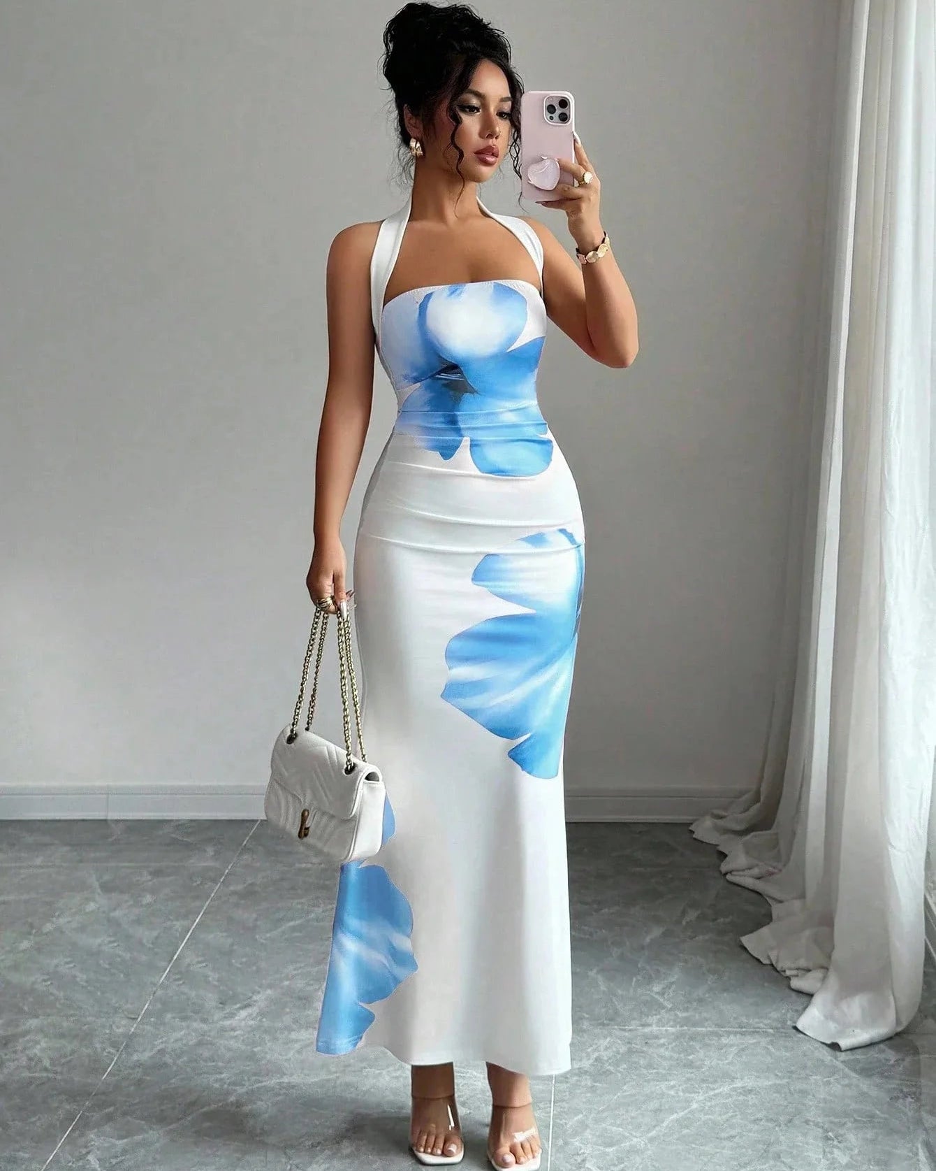 Bold Floral Halter Maxi Dress