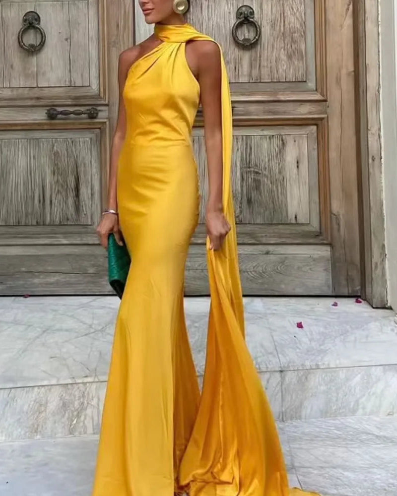 Elegant One-Shoulder Draped Gown