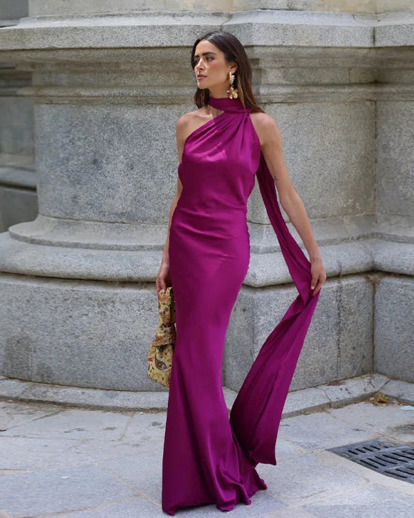 Olive Green Halter Cape Maxi Dress