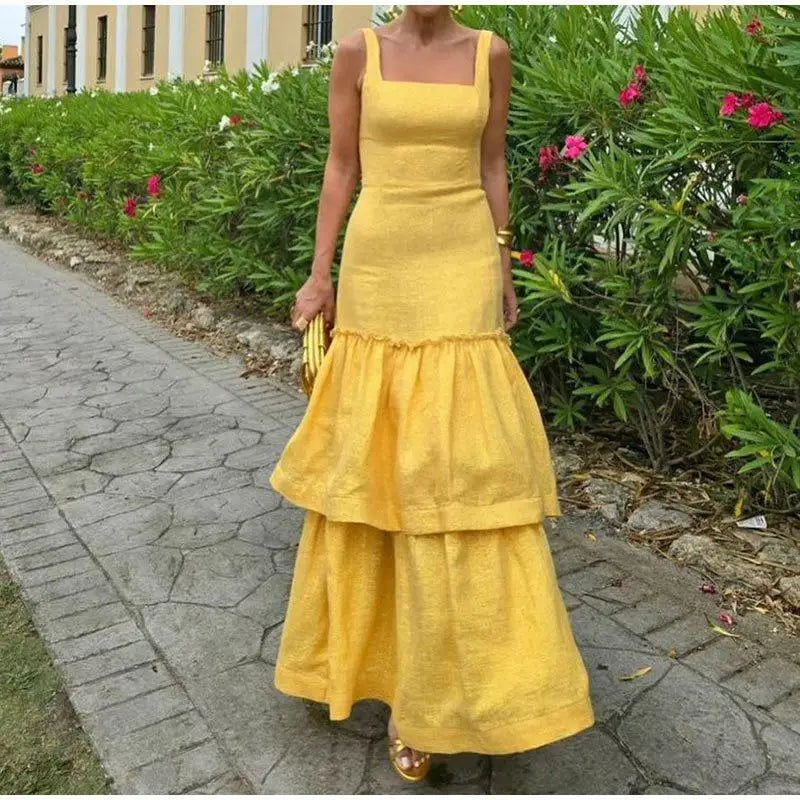 Canary Yellow Tiered Maxi Dress