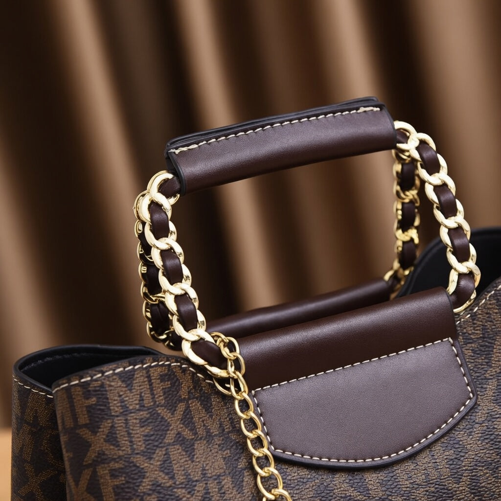 Monogram Satchel – Elegant Top-Handle Bag with Leaf Charm