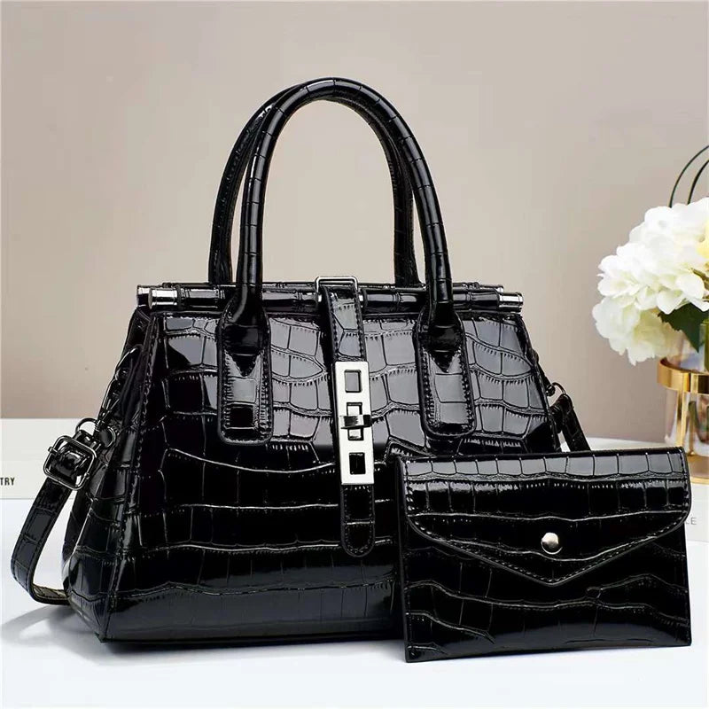 Crocodile Embossed Satchel & Envelope Pouch Set
