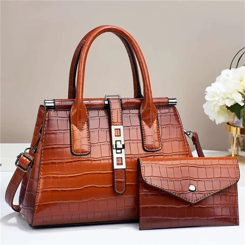 Crocodile Embossed Satchel & Envelope Pouch Set