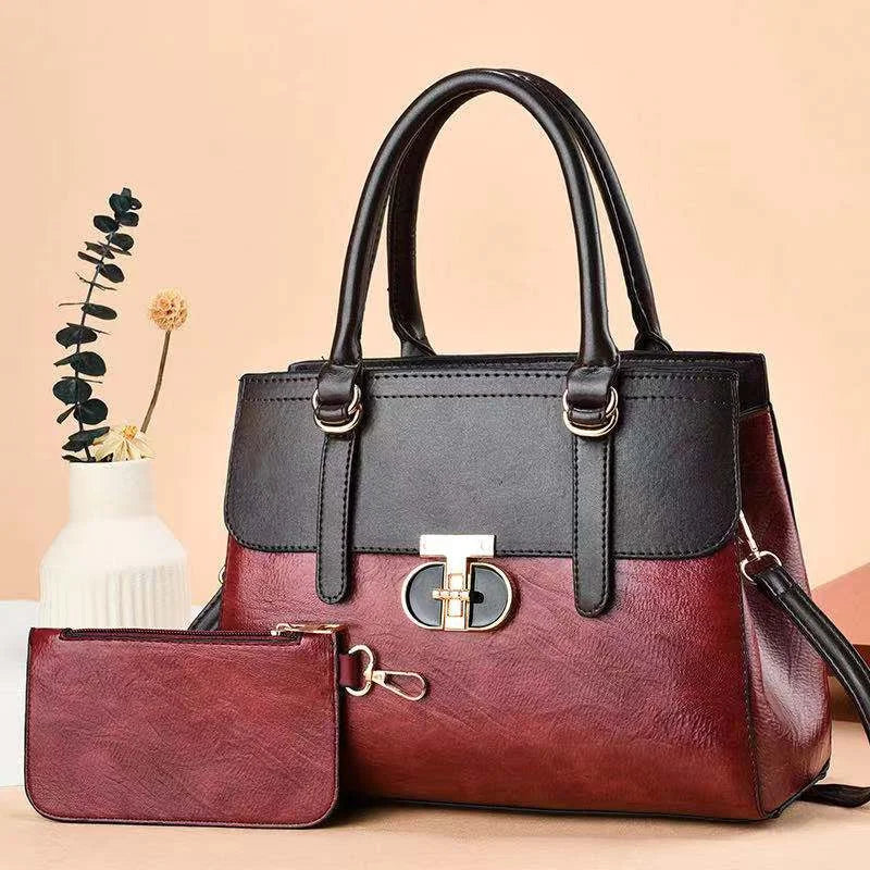 Elegant Pebble Grain Satchel with Matching Wristlet Pouch