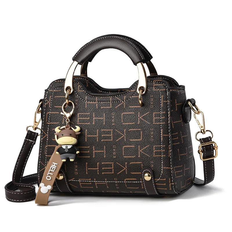 Chic Duo-Tone Top Handle Satchel with Bull Charm
