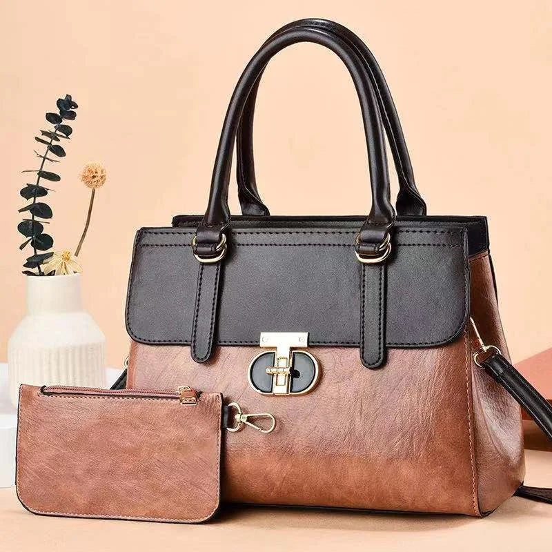 Elegant Pebble Grain Satchel with Matching Wristlet Pouch