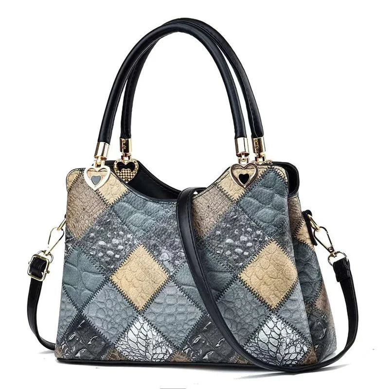 Harlequin Croc-Embossed Patchwork Satchel – Vibrant Multi-Color Handbag