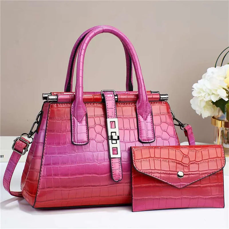 Crocodile Embossed Satchel & Envelope Pouch Set