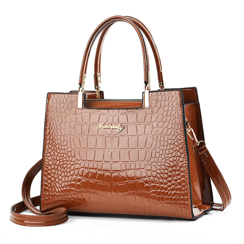 Croc-Embossed Patent Leather Tote
