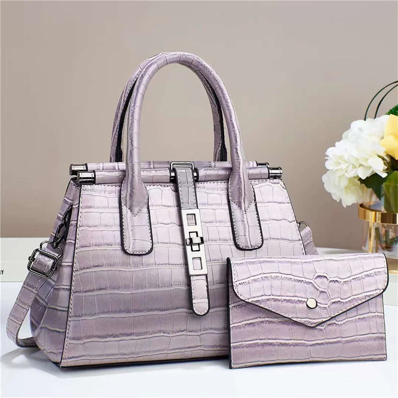 Crocodile Embossed Satchel & Envelope Pouch Set