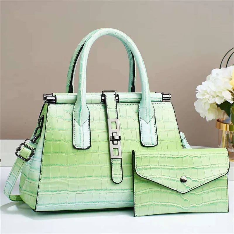 Crocodile Embossed Satchel & Envelope Pouch Set