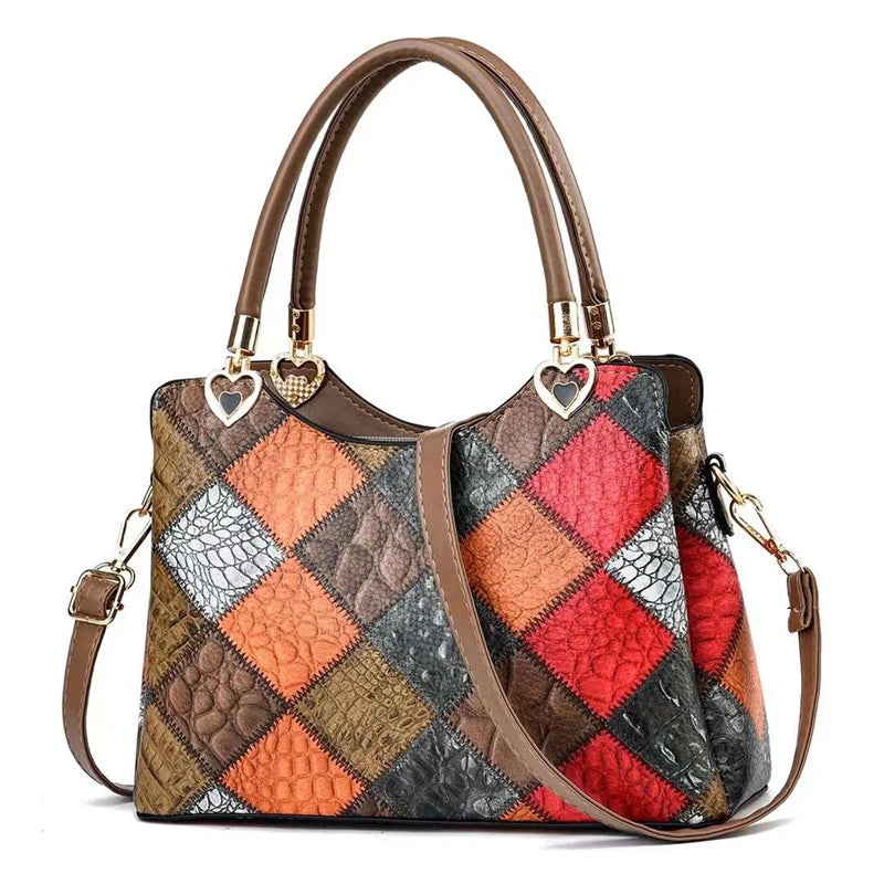 Harlequin Croc-Embossed Patchwork Satchel – Vibrant Multi-Color Handbag