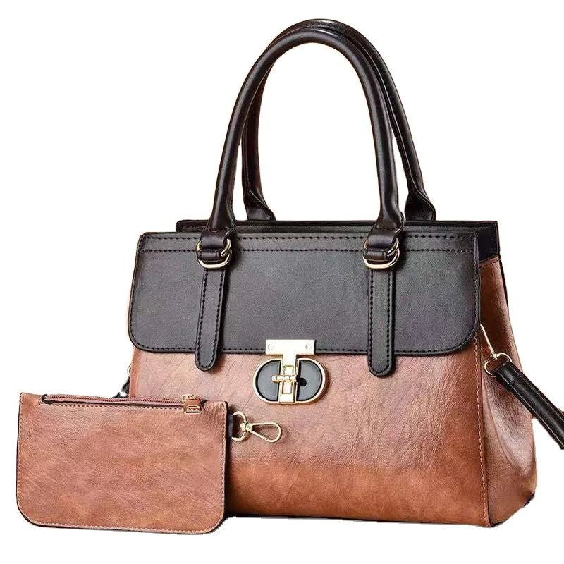 Elegant Pebble Grain Satchel with Matching Wristlet Pouch