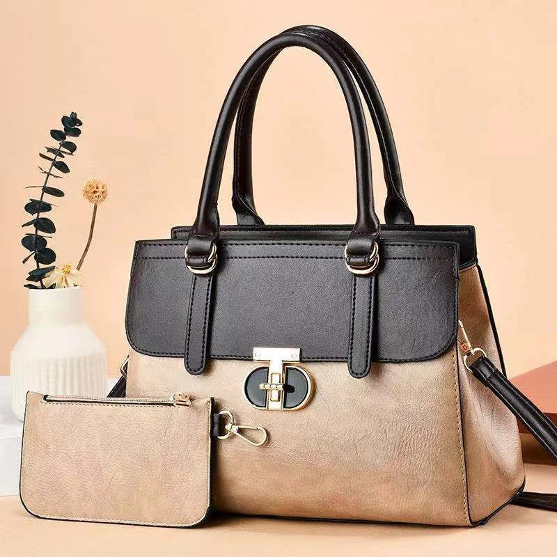 Elegant Pebble Grain Satchel with Matching Wristlet Pouch