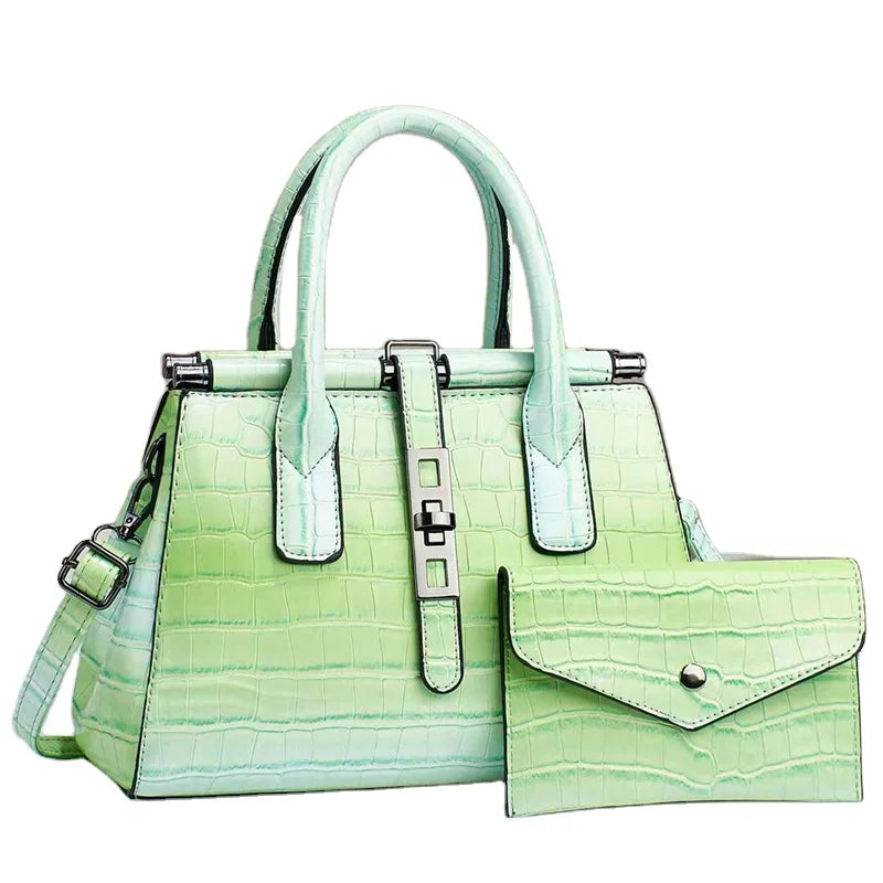 Crocodile Embossed Satchel & Envelope Pouch Set