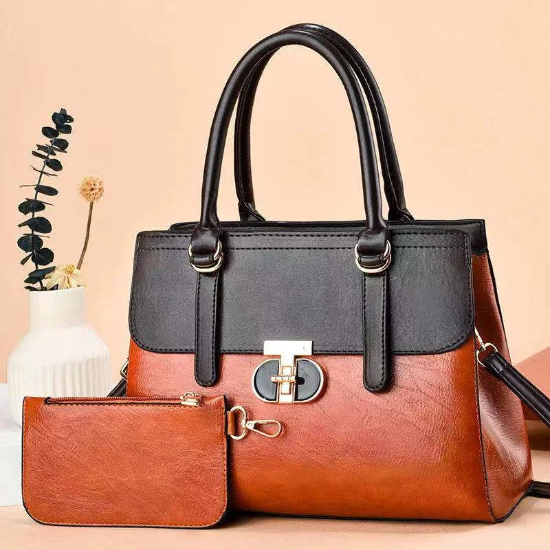 Elegant Pebble Grain Satchel with Matching Wristlet Pouch