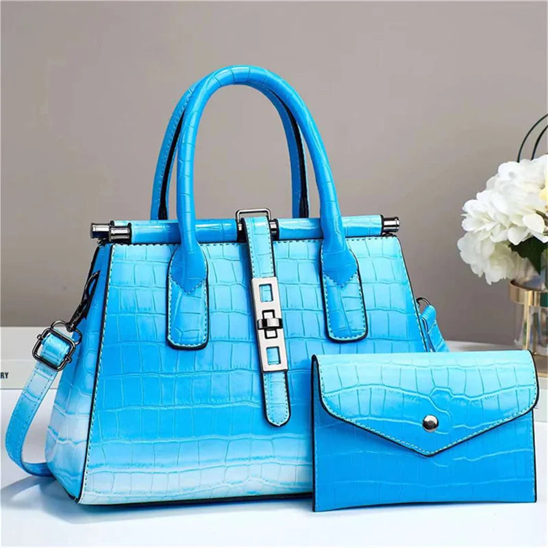 Crocodile Embossed Satchel & Envelope Pouch Set