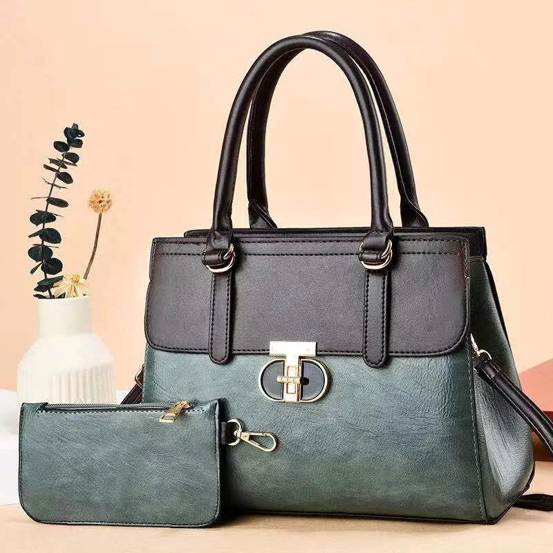 Elegant Pebble Grain Satchel with Matching Wristlet Pouch
