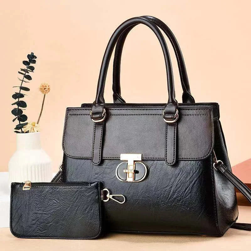 Elegant Pebble Grain Satchel with Matching Wristlet Pouch