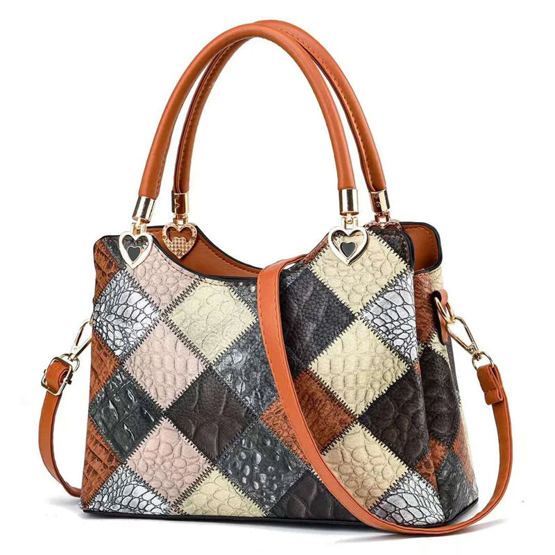 Harlequin Croc-Embossed Patchwork Satchel – Vibrant Multi-Color Handbag