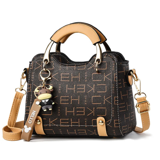 Chic Duo-Tone Top Handle Satchel with Bull Charm