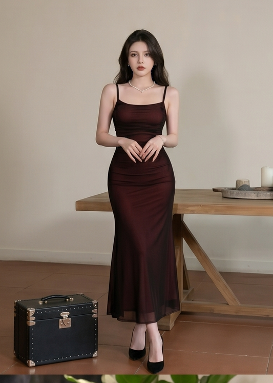 Elegant Crimson Satin Maxi Dress