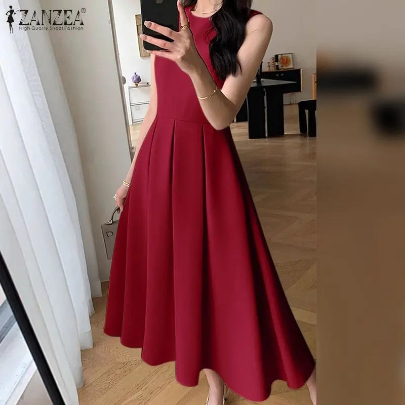 Elegant Pleated Midi A-Line Dress