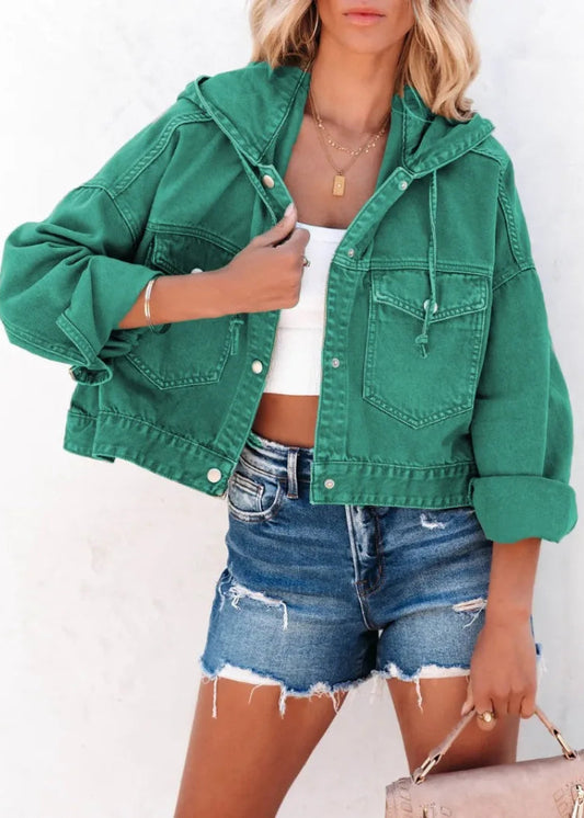 Cropped Hooded Denim Jacket