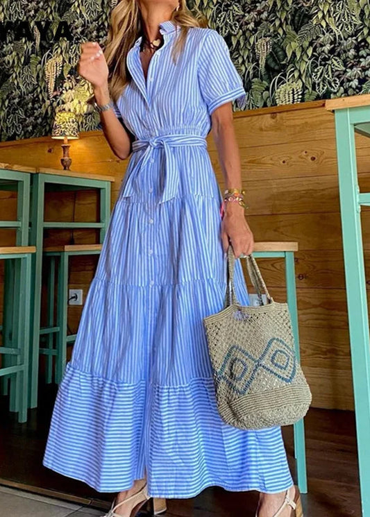 Coastal Striped Maxi Shirt Dress – Breezy Tiered Summer Sundress
