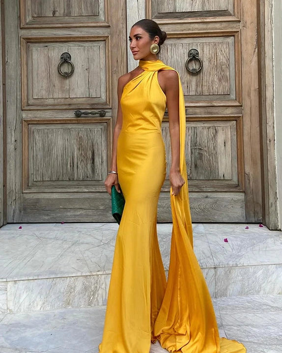 Olive Green Halter Cape Maxi Dress