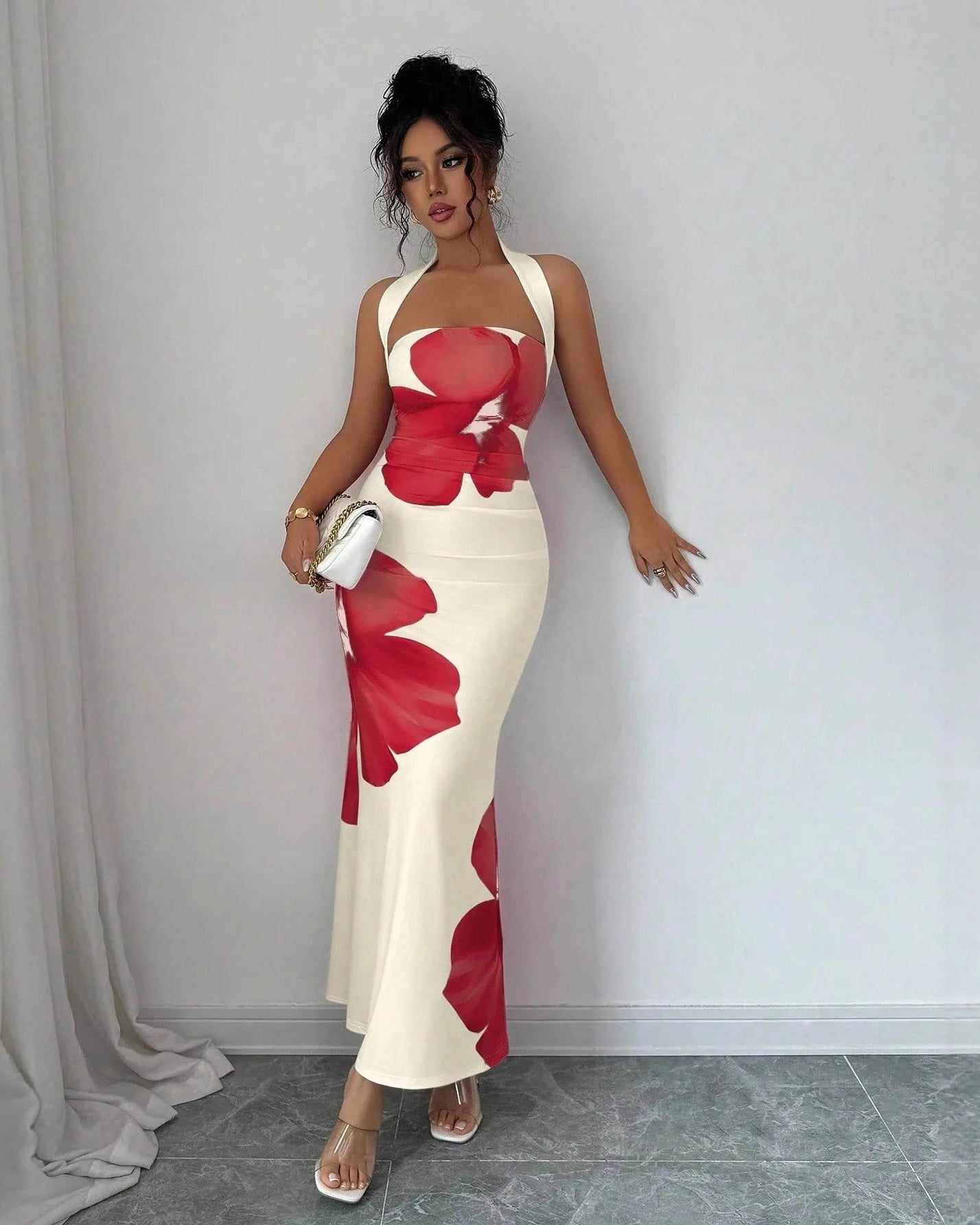 Bold Floral Halter Maxi Dress