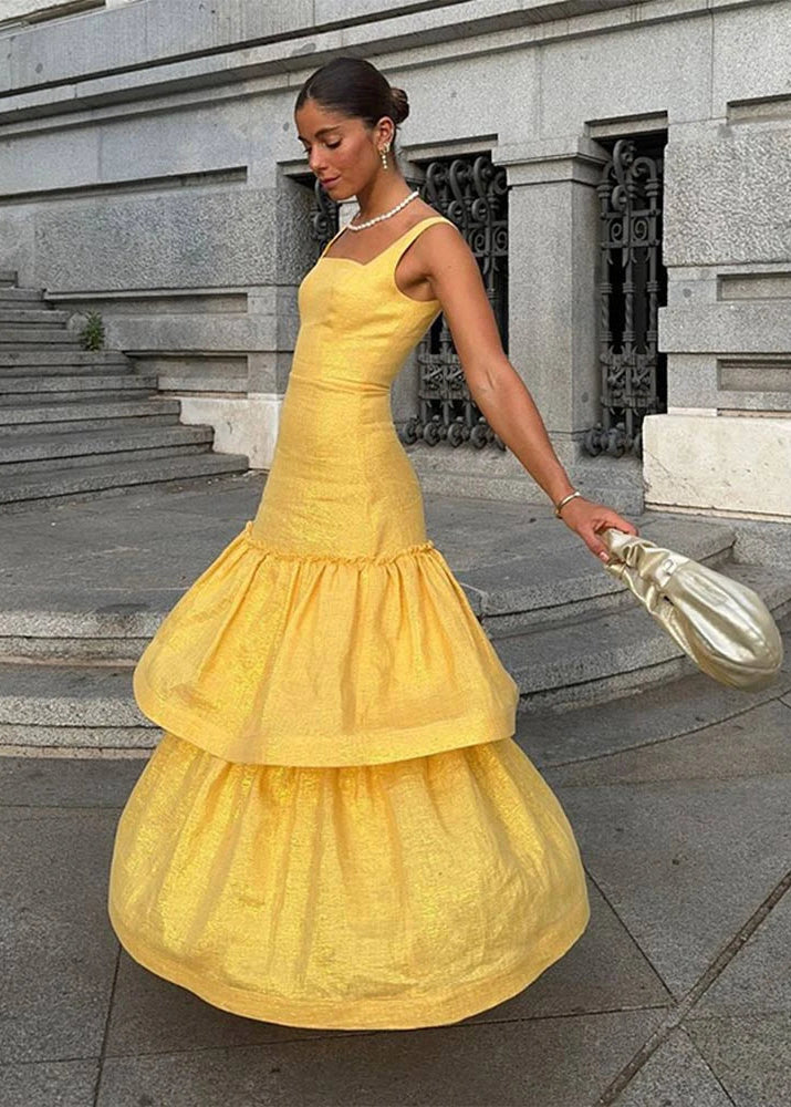 Canary Yellow Tiered Maxi Dress