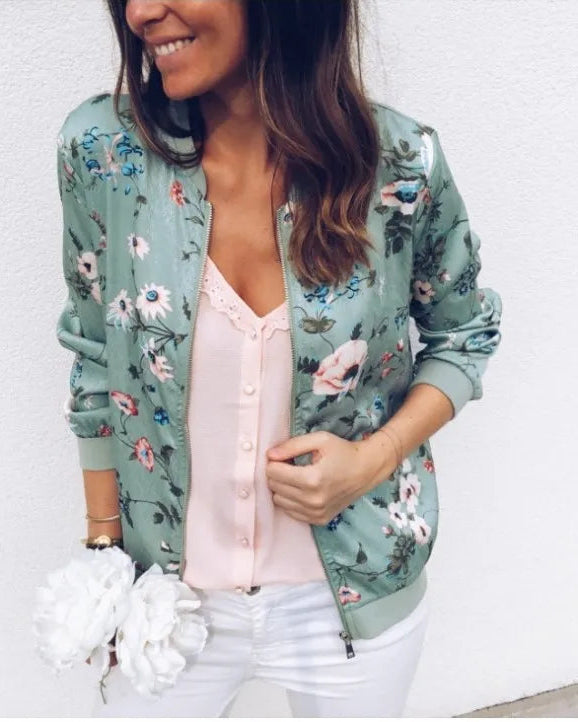 Women’s Floral Print Lightweight Bomber Jacket