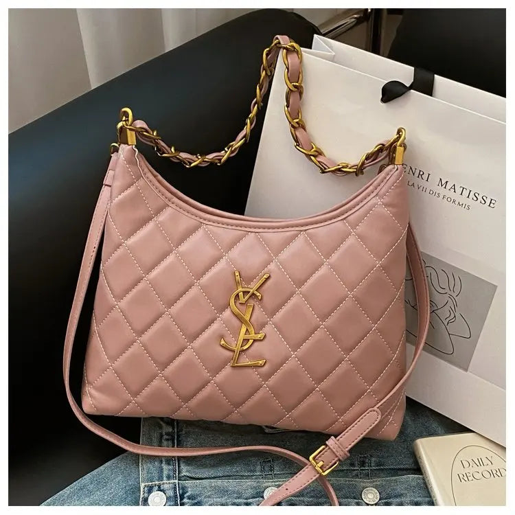 Quilted Hobo Bag with Gold Chain