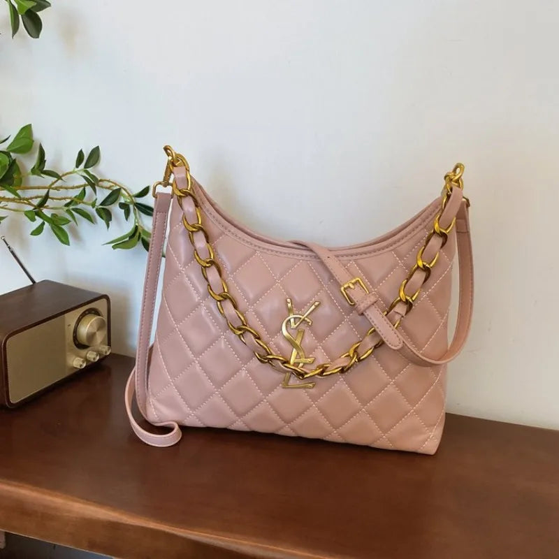 Quilted Hobo Bag with Gold Chain