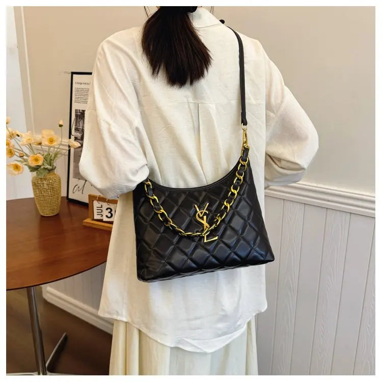 Quilted Hobo Bag with Gold Chain