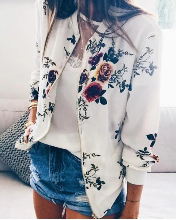 Women’s Floral Print Lightweight Bomber Jacket