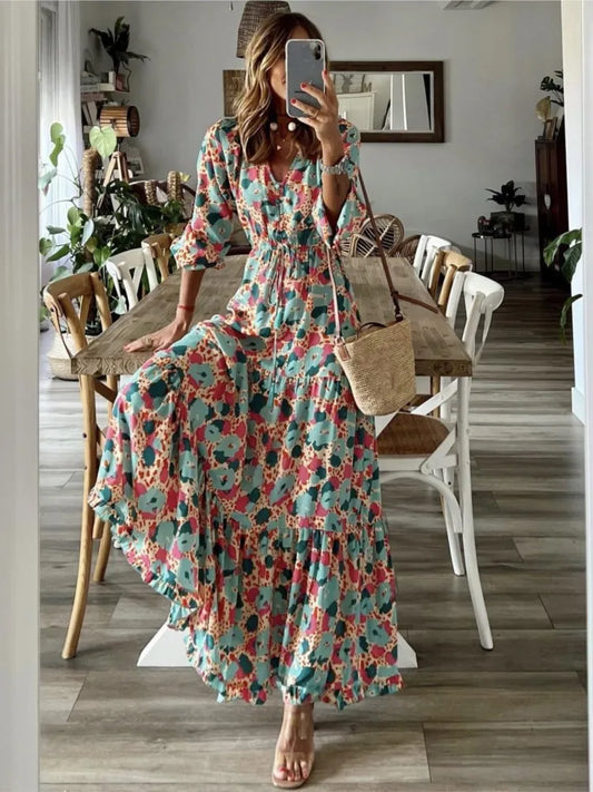 Abstract Floral Tiered Maxi Dress