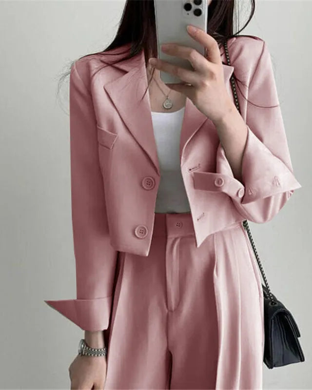 Chic Cropped Blazer & High-Waisted Trouser Set