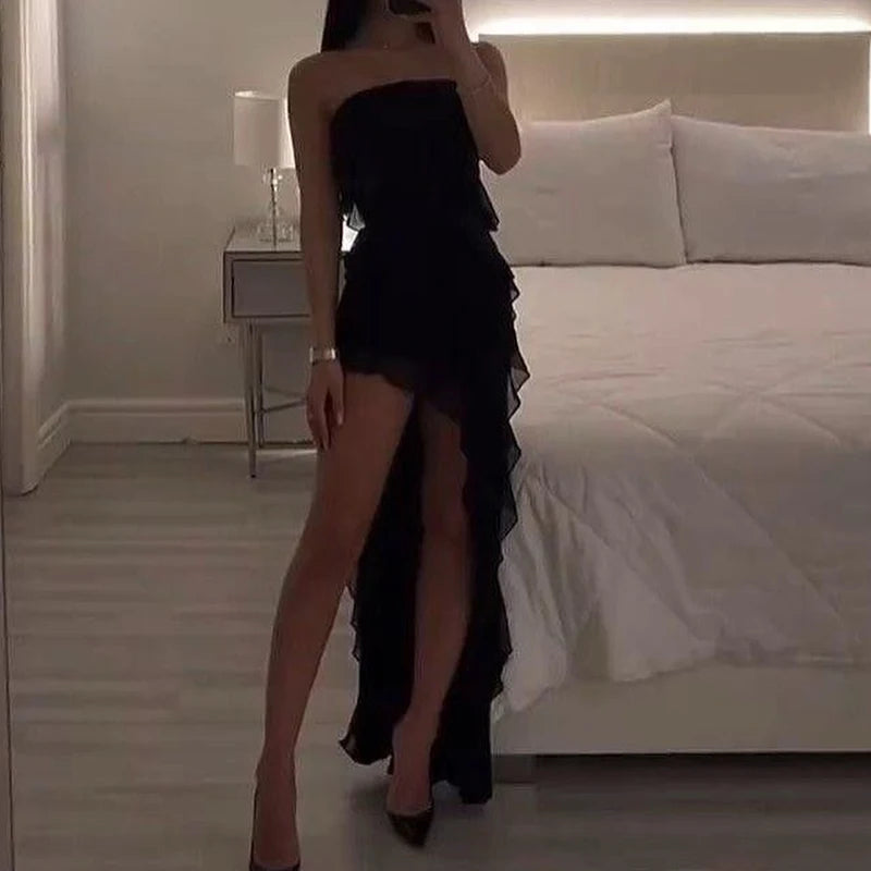 Ruched Ruffle Tube Dress