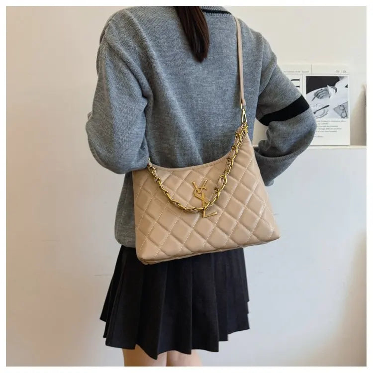Quilted Hobo Bag with Gold Chain