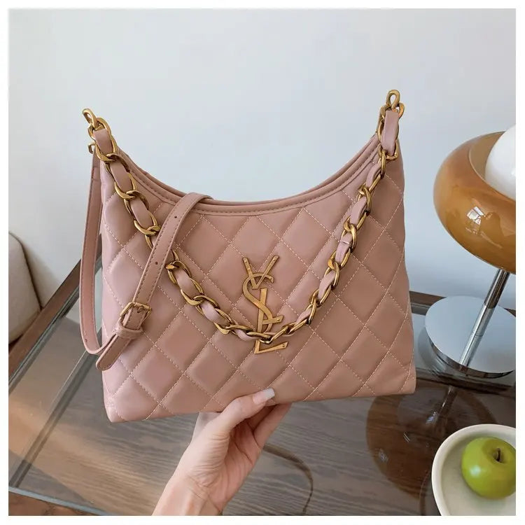 Quilted Hobo Bag with Gold Chain