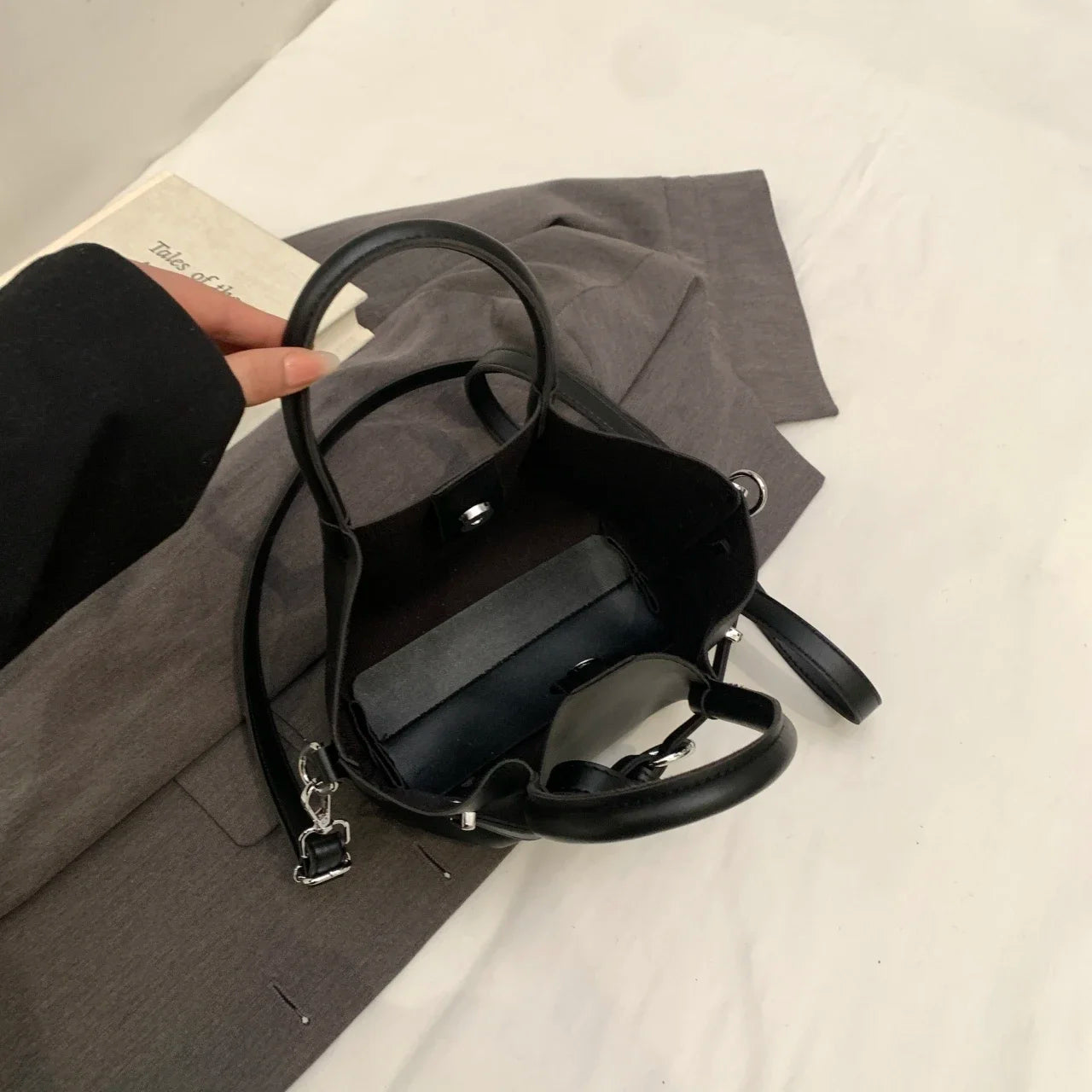 Minimalist Belted Vegan Leather Tote – Chic Top-Handle Mini Bag