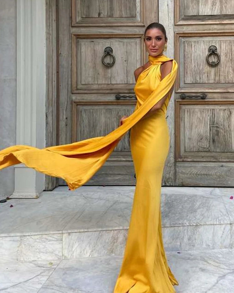 Olive Green Halter Cape Maxi Dress