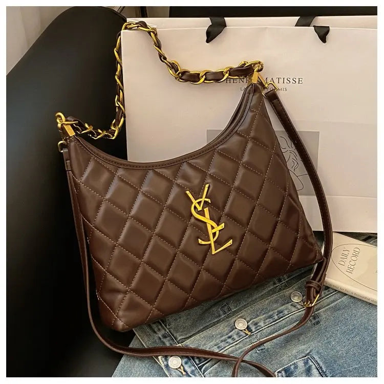Quilted Hobo Bag with Gold Chain